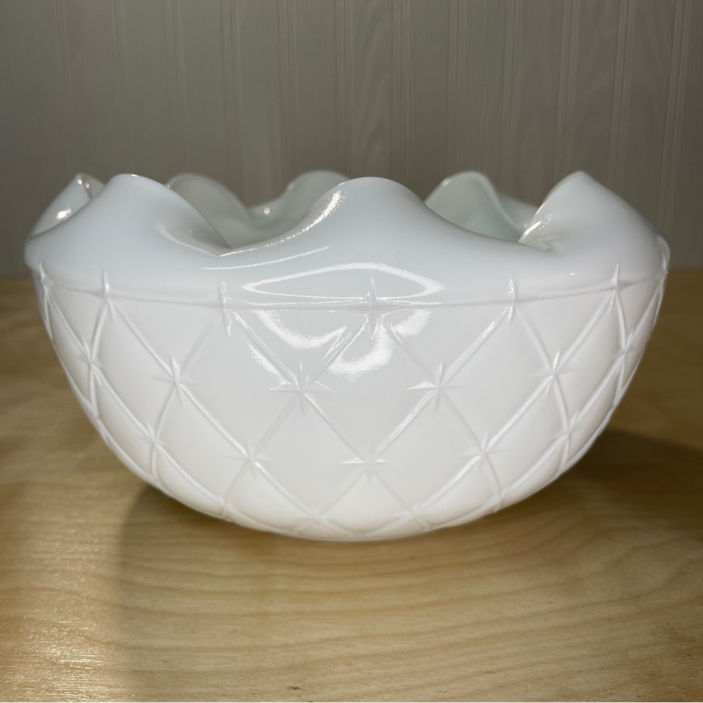 Vintage Milk Glass Quilted Diamond Pattern Rose-Bowl -  Pure White